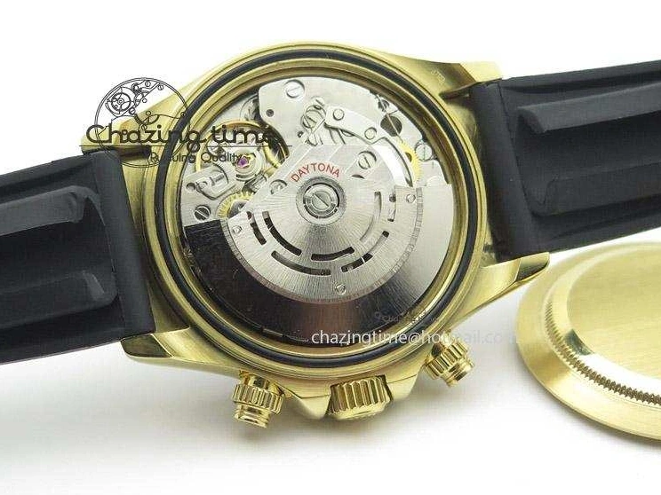 0105 Stylish Daytona YG BP Maker Gold Dial Sticks Markers On Rubber Strap A7750@ 4012